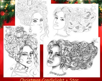 2 pages de coloriage/ 2 Coloring pages - Christmas Coloring pages - Handmade Drawings / No AI
