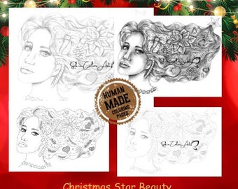 Coloring Page / Page de coloriage - Christmas Star Beauty - Hand drawing page