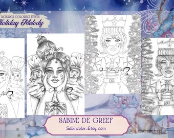 2 pages de coloriage/ 2 Coloring pages - Miss Nutcracker + Adorable Girl with Nutcrackers - Handmade Drawings / No AI