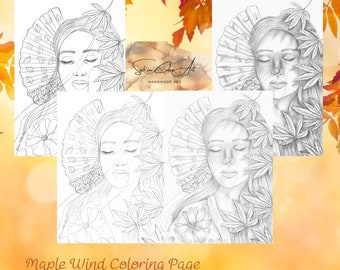 Coloring Page / Page de coloriage - Maple Wind - Hand drawing page