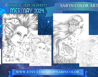 MERFEST 2024 / MERMAY - 2 Coloring Pages / 2 pages coloriage - Ocean Dreams + Sea Witch