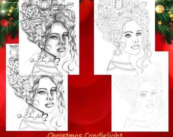 Coloring Page / Page de coloriage - Christmas Candlelight Beauty - Hand drawing page