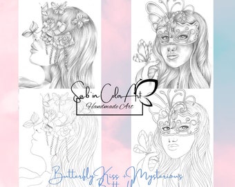 2 pages de coloriage/ 2 Coloring pages - Butterfly Kiss + Mysterious Butterfly - Handmade Drawings / No AI