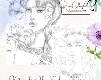 Coloring Page / Page de coloriage - Magnolias Flora / Hand drawing art