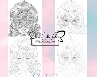 Coloring Page / Page de coloriage - Masked Rose - Hand drawing page