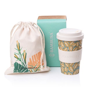 Bamboo Coffee Cup by Bambusa | Reuseable Travel Eco Mug with Cotton Bag | Use at coffee shops, at work, in car