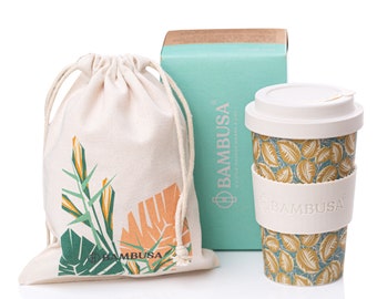 Bamboo Coffee Cup by Bambusa | Reuseable Travel Eco Mug with Cotton Bag | Use at coffee shops, at work, in car