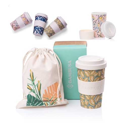 Bamboo Coffee Cup by Bambusa | Reuseable Travel Eco Mug with Cotton Bag | Use at coffee shops, at work, in car