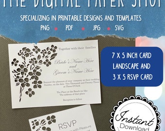 Kornoelje bloem wijnstok gesneden bruiloft uitnodiging sjabloon voor cricut SVG, baby shower 5 x 7 kaart en 3 x 5 ontvangstkaart