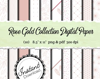 Rose Gold Floral Digital Paper Pack Afdrukbare inpakuitnodiging decoupage dagboek digitaal 8,5 x 11 gemakkelijk print bloemenpapier in kleur