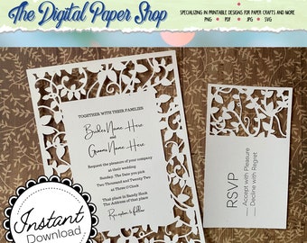 Bloem wijnstok gesneden bruiloft uitnodiging cricut SVG sjabloon Baby douche SVG 5 x 7 kaart en 3 x 5 ontvangst kaart Sweet 16 uitnodiging SVG