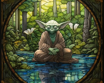 Star Wars gebrandschilderd glas png bundel Mandalorian, Yoda, Darth Vader BB8, R2D2 originele kunst digitale download 43 origineel