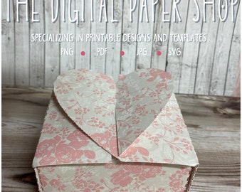 Hart geschenkdoos sjabloon voor bruiloft, baby shower Cricut SVG en PDF voor handgesneden