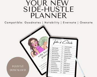 Side Hustle & Passive Income Planner | Interactieve pdf voor vrouwelijke ondernemers, compatibele goodnotes, evernote, onenote, notability