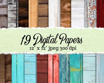 Oud hout digitaal papier PDF, 12" x 12" Shabby Chic Digital Paper Pack JPEG, JPG Vintage afdrukbaar Scrapbookpapier Instant Download-boerderij
