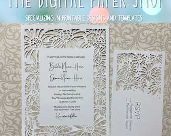 Bloem Daisy wijnstok knippen Bruiloft uitnodiging cricut svg sjabloon Baby Shower SVG 5 x 7 kaart en 3 x 5 ontvangstkaart sweet 16 uitnodiging svg