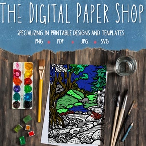 Digital coloring book,  Printable Coloring Pages Adults, Men Women Boys, Wilderness Nature Relaxing