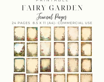24 afdrukbare Fairy Garden Journal stationaire pagina's standaard A4 8,5 x 11, commercieel gebruik PNG en PDF