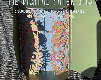 Seahorse SVG Opvouwbare uitnodigingskaart bruiloft douche gebrandschilderd glas Ocean vibe voor Paper Art craft