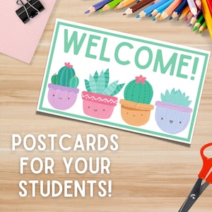 Notecards do tema do cacto | Decoração de sala de aula de cacto | Cartões postais de boas-vindas de cactos para estudantes | Sala de aula primária de cacto fofo