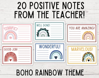 Boho Rainbow Positive Notes from the Teacher | Boho Rainbow Classroom Decor | Rainbow Notes from the Teacher | Positive Teacher Cards |
