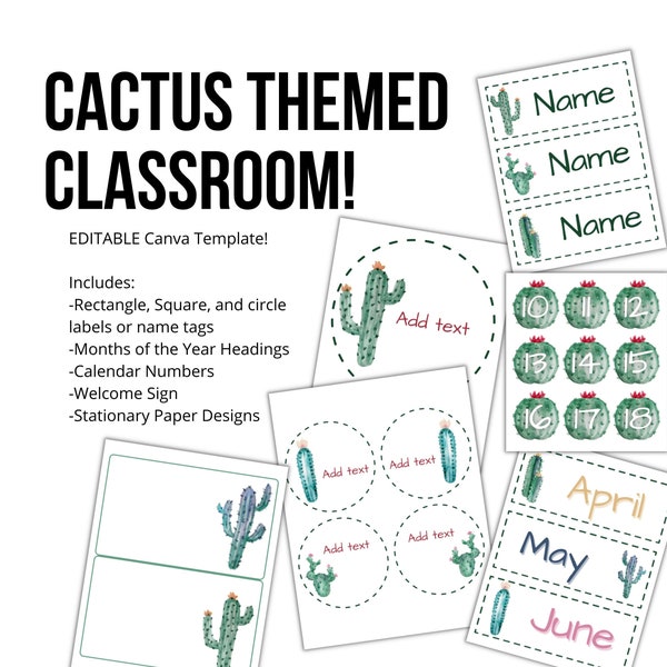 Cactus Classroom Decor | Cactus Classroom Theme | Elementary Cactus Classroom | Printable Cactus Decor | Watercolor Cactus Decor | Template