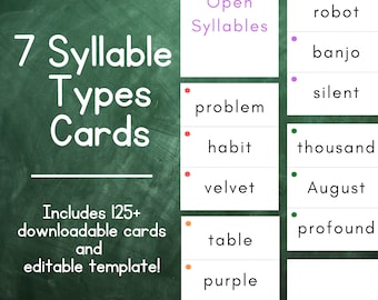 Syllable Type Cards | Structured Literacy Resource | Teaching Science of Reading | Phonics Cards | Multisyllabic Word Cards | Syllable Cards