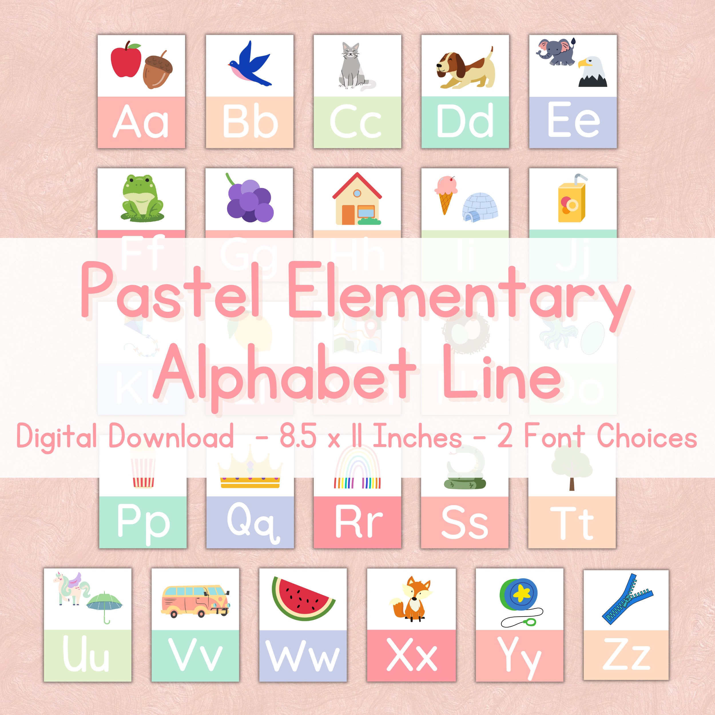 Pastel Classroom Decor | Pastel Alphabet Line | Printable Elementary Alphabet | Pastel Dnealian Alphabet Line | Pastel Theme Alphabet