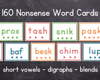Nonsense Word Cards | Short Vowel Phonics Cards | Decoding CVC Blends Digraphs | Nonsense Words | Structured Literacy | Phonics Flash cards