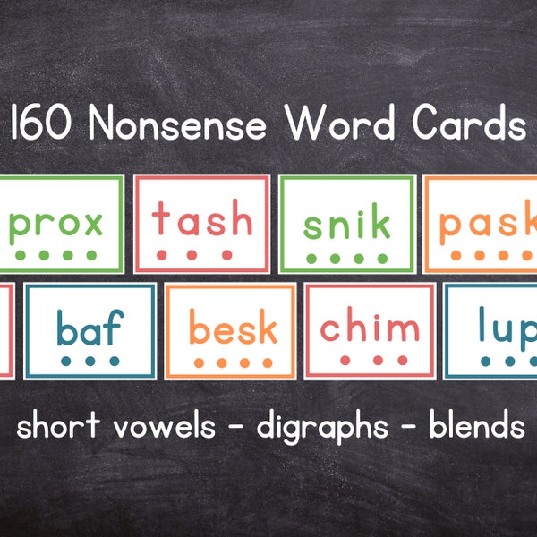 Unsinn Wortkarten | Kurze Vokal Phonics Karten | Dekodierung CVC Blends Digraphs | Unsinn Wörter | Strukturierte Alphabetisierung | Phonics Lernkarten