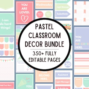 Pastel Classroom Decor Bundle | Bright Pastel Elementary Classroom Decorations | Editable Pastel Classroom Decor | Pastel Teacher Resources