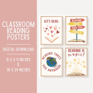 Leseposter für Grundschule | Lesespezialist Bibliothek Dekoration | Klassenzimmer Lesebuch Drucke | Lasst uns lesen | Lesedeko