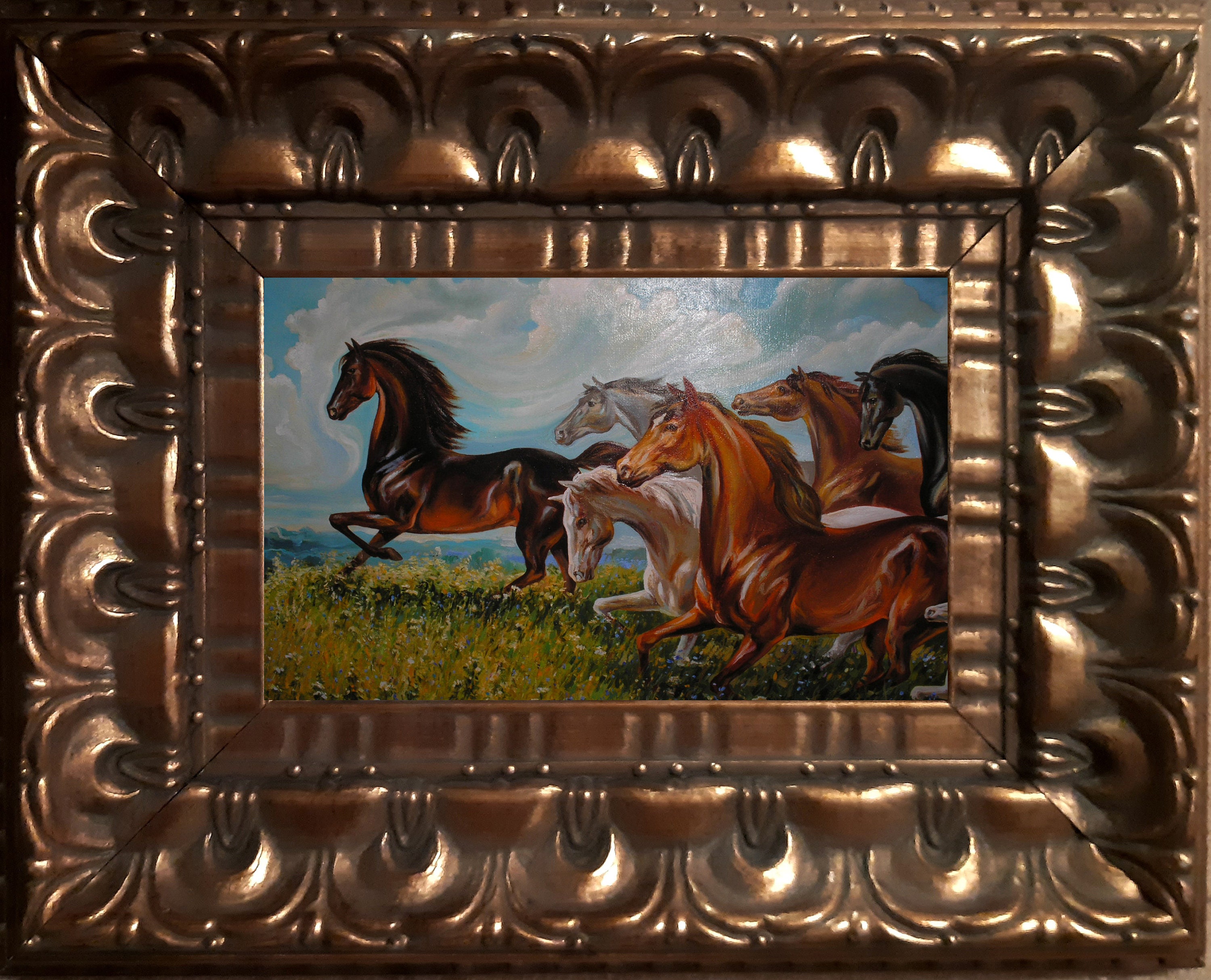 Paintings The Horse is the Wind Feng Shui Oil Painting in frame on