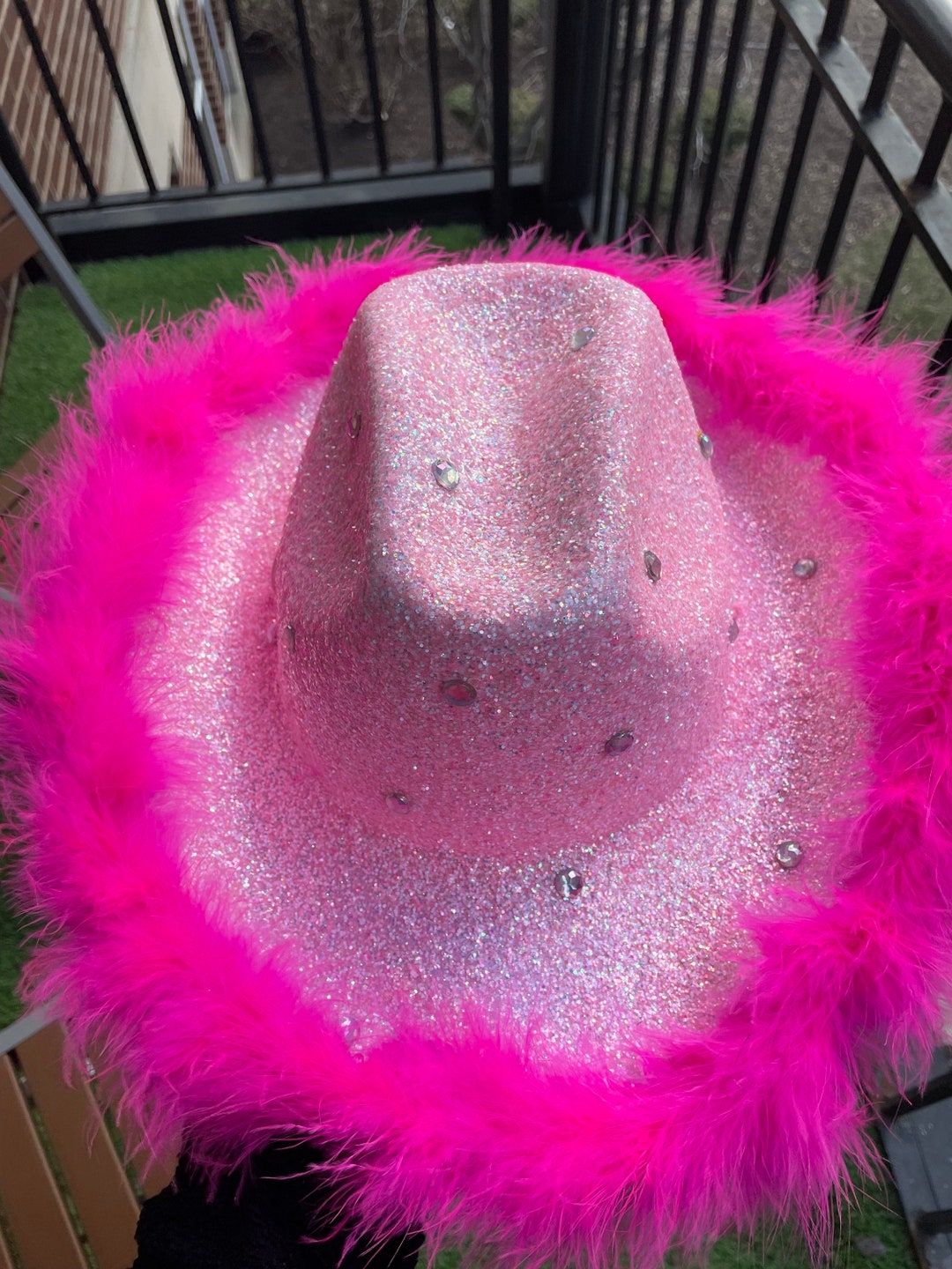 HOT Costume Hat Fluffy Pink Cowgirl Hat Glitter Cowgirl Hat Pink