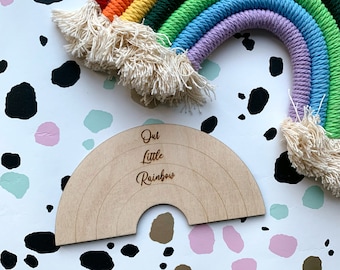 Rainbow Baby | Gender Neutral Pregnancy Announcement | Date Free | Birch Plywood Engraved Flat lay Photo Prop | Keepsake