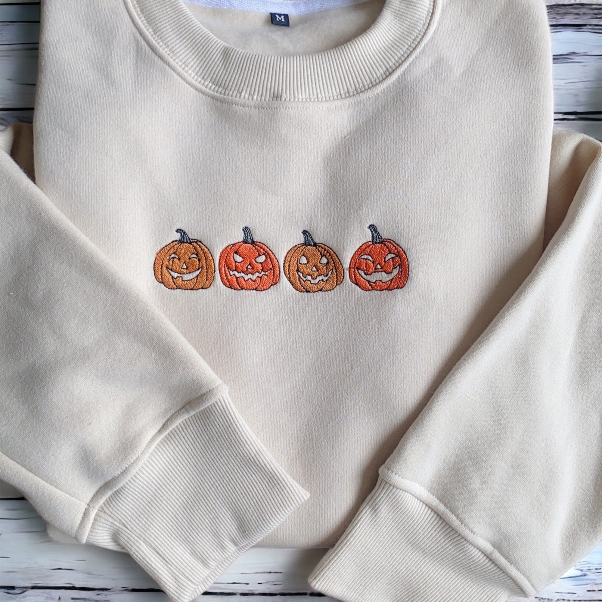 Discover Embroidered Jack O Lantern Sweatshirt Embroidered Pumpkin Sweatshirt Halloween Crewneck Sweatshirt Spooky Season Fall Shirts Pumpkin Shirt
