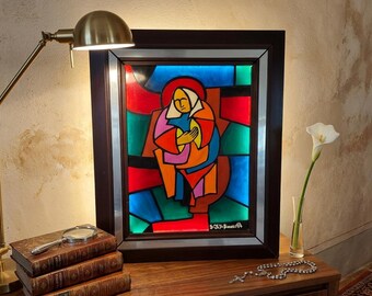 Opera originale "Madonna" – S.F. Di Biase, 1974 – Smalto su vetro