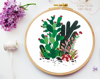 DIY Plant Embroidery Kit-Cactus Embroidery Kit-Beginner Friendly-Bamboo Hoop Art-Craft Art-Home Decor-Housewarming /Birthday/Wedding Gift
