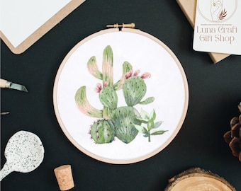 DIY Plant Embroidery Kit-Cactus Llama Embroidery Kit-Beginner Friendly-Hoop Art-Craft Art-Home Decor-Housewarming /Birthday Gift