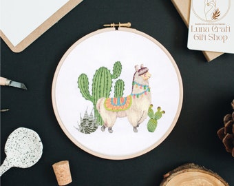 DIY Plant Embroidery Kit-Cactus Llama Embroidery Kit-Beginner Friendly-Hoop Art-Craft Art-Home Decor-Housewarming /Birthday Gift