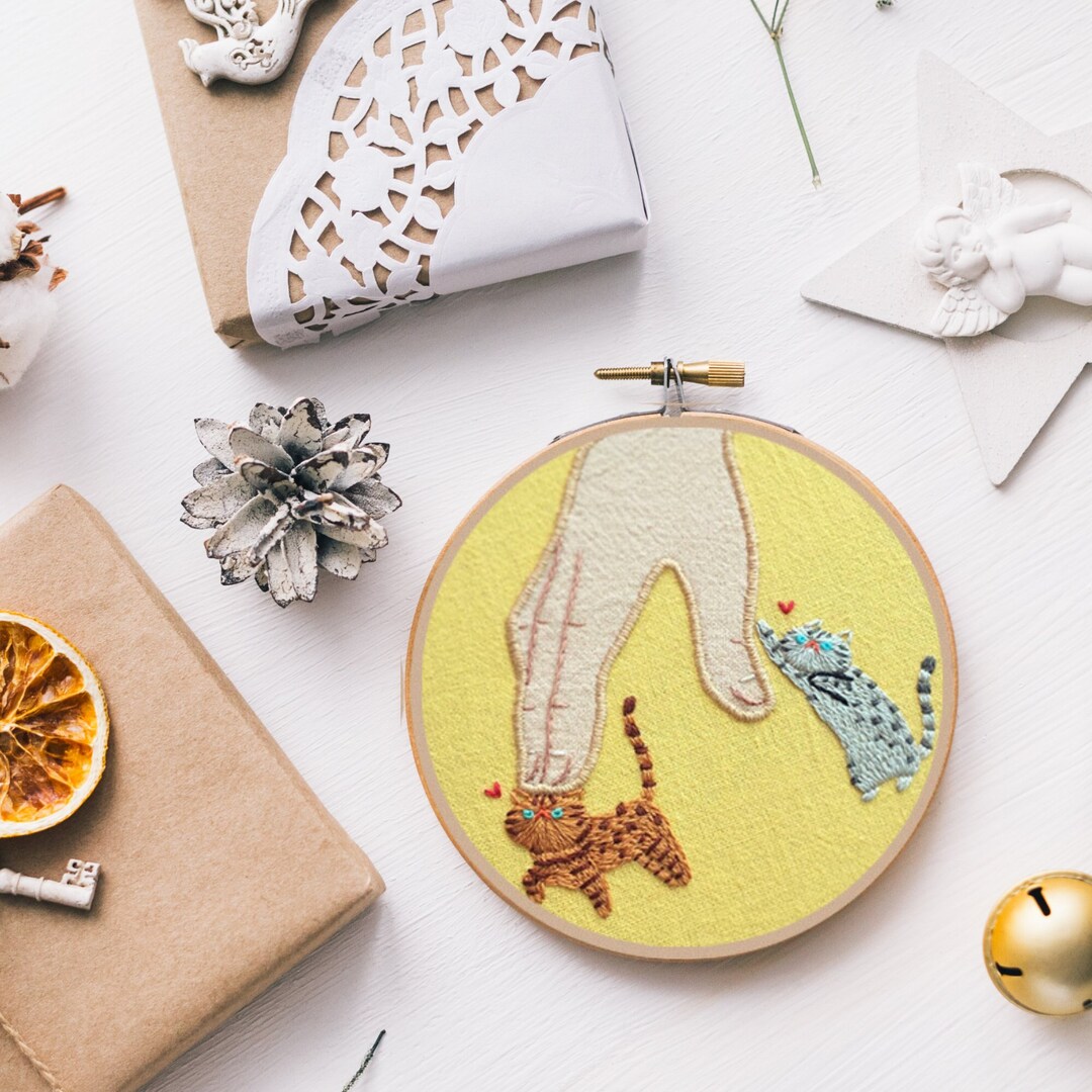 DIY Embroidery Kitpet Embroidery Kitanimal Patternbeginner Etsy