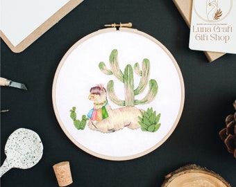 DIY Plant Embroidery Kit-Cactus Llama Embroidery Kit-Beginner Friendly-Hoop Art-Craft Art-Home Decor-Housewarming /Birthday Gift