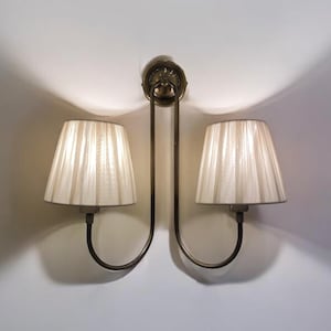 2 Lamp Wall Sconce, Fabric Wall Sconce with Two Lights, Fabric Wall Sconce, Minimalist Bedroom Sconce, Antique Brass Sconce, Sconce Lighting