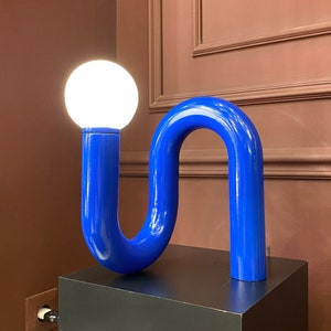 Blue Tube Table Lamp, Modern Tube Lamp, Unique Lamp, Bedside Lamp, Living Room Decor, Modern Home Decor, Unique Lighting, Mother's Gift