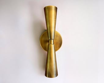 Double Light Wall Sconce, Conic Wall Light, Plug-in Wall Sconce, Brass Wall Sconce, Modern Sconce, Unique Wall Sconce, Mid Century Sconce