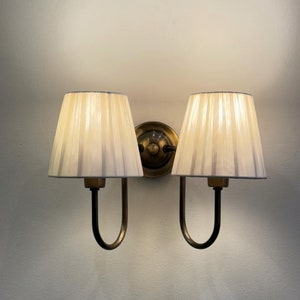 2 Light Wall Sconce, Fabric Wall Sconce with Two Lights, Minimalist Bedroom Sconce, Fabric Wall Sconce, Antique Brass Sconce, Sconce Light