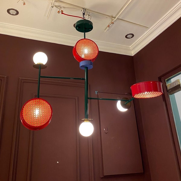 Colourful-Rattan Chandelier, Modern Chandelier Light, Rattan Light Fixture, Rattan Chandelier Light, Colorful Lighting, Aesthetic Chandelier