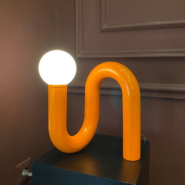 Orange Tube Table Lamp, Modern Tube Lamp, Unique Lamp, Bedside Lamp, Living Room Decor, Home Decor, Modern Decor, Unique Lighting