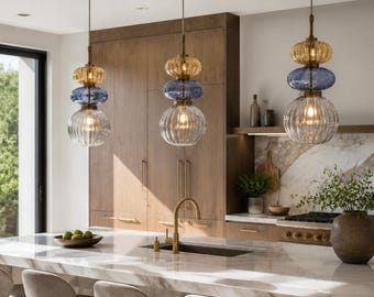Suspension en verre, luminaire suspendu moderne, lampe suspendue pour îlot de cuisine, luminaire design, luminaire en verre coloré