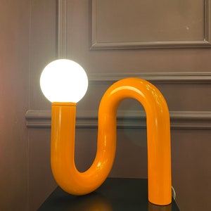 Orange Tube Table Lamp, Modern Tube Lamp, Unique Lamp, Bedside Lamp, Living Room Decor, Home Decor, Modern Decor, Unique Lighting image 2